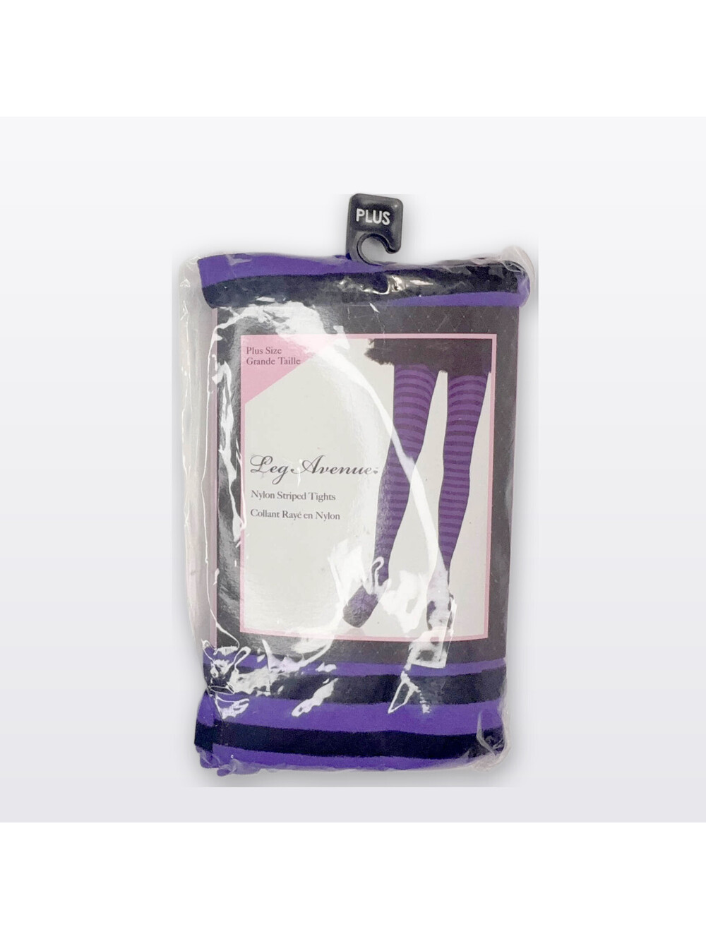 Leg Avenue Plus Purple Black Nylon Striped Tights NIP